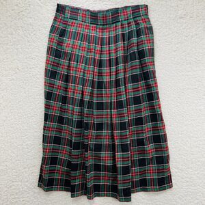 Vintage Karen Scott Tartan Plaid Pleated Skirt Red Green Holiday Midi Size 14